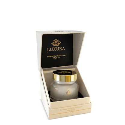 LUXURA Advanced Night Repair Cream — in its open gift box