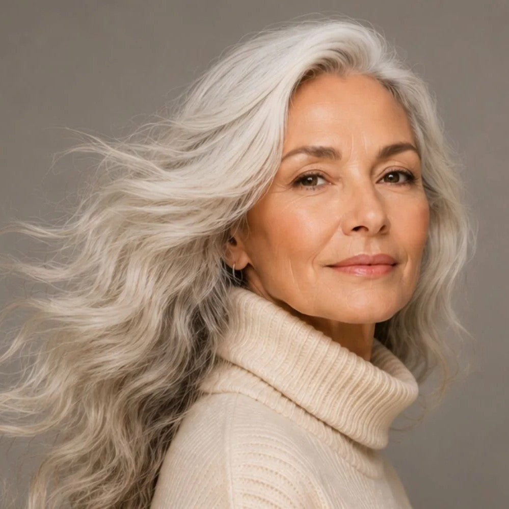 Luxura model with healthy, protected hair in motion